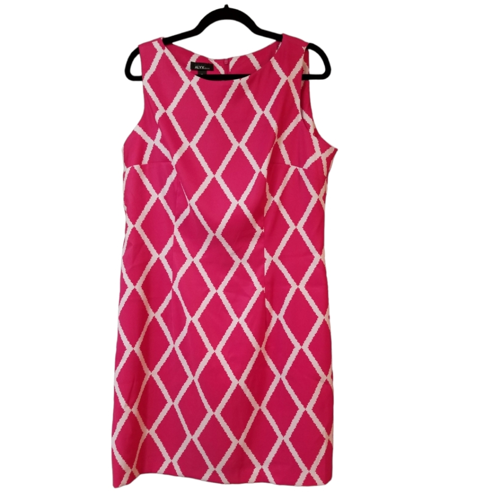 Alyx Stretchy Pink & White Sheath Dress Size 18